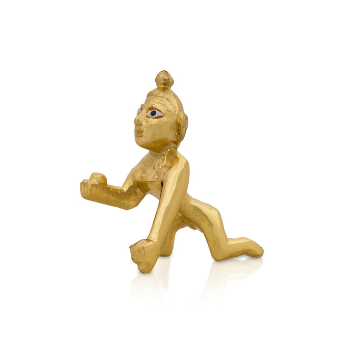 Crawling Krishna Statue - 2 x 1.5 Inches | Brass Idol/ Gold Polish Laddu Gopal Murti for Pooja