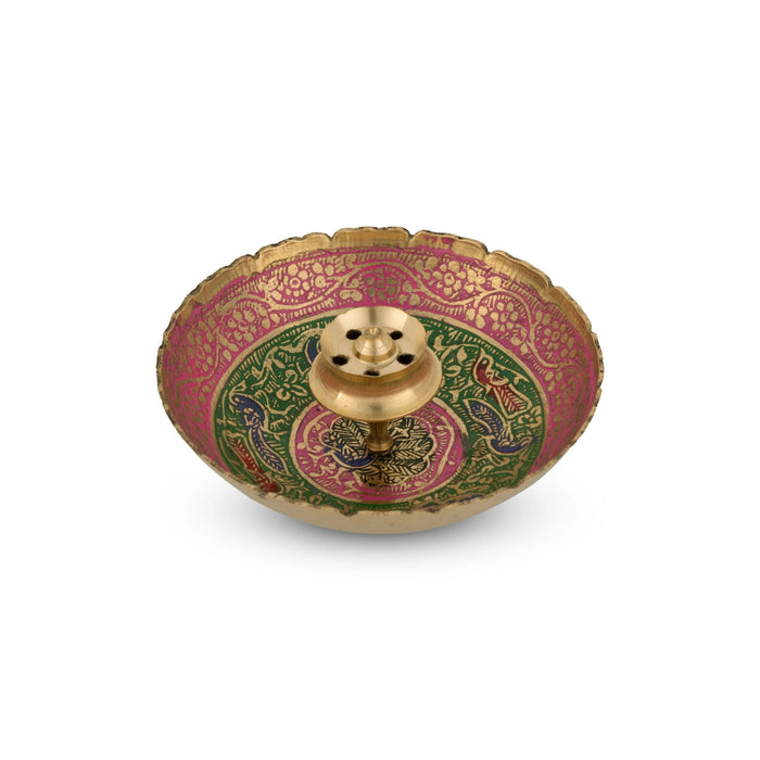 Incense Stick Holder With Bowl - 1.5 x 3.5 Inches | Brass Agarbatti Stand/ Incense Stand for Pooja