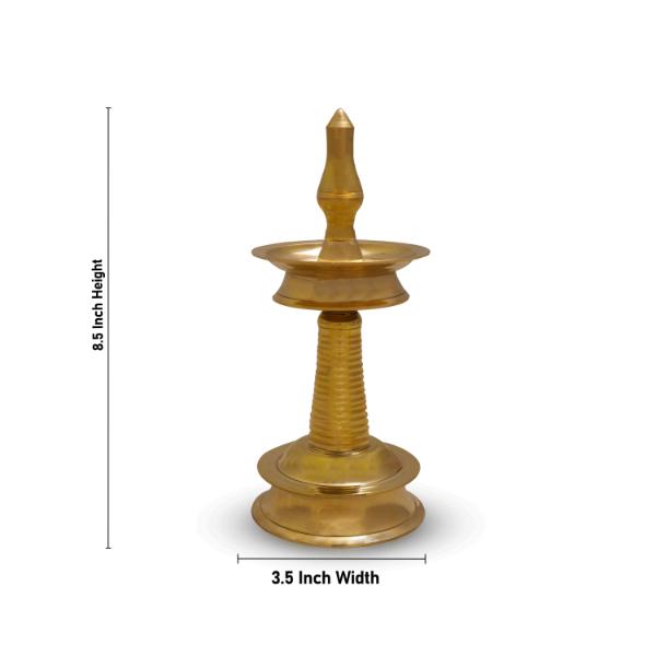 Kerala Vilakku - 8.5 x 3.5 Inches | Kerala Kuthu Vilakku/ Brass Lamp for Pooja/ 440 Gms Approx