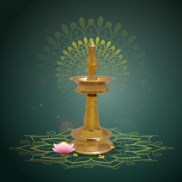 Kerala Vilakku - 8.5 x 3.5 Inches | Kerala Kuthu Vilakku/ Brass Lamp for Pooja/ 440 Gms Approx