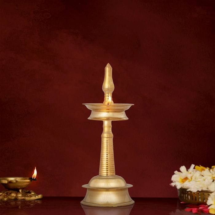 Kerala Vilakku - 10 x 4 Inches | Brass Deepam/ Kerala Lamp/ Kerala Kuthu Vilakku for Pooja/ 580 Gms Approx