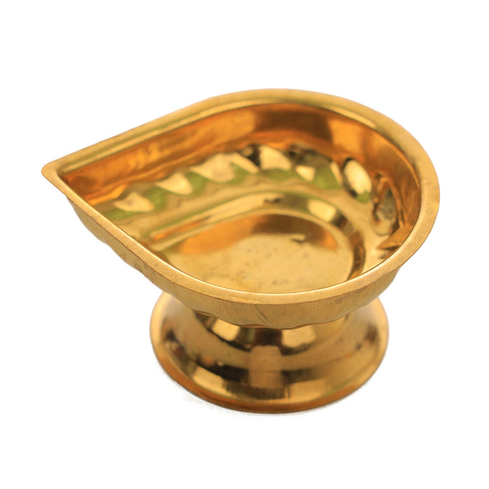 Brass Lamp With Base - 1.5 x 2.5 Inches | One Mukh Brass Pooja Diya/ Brass Deepam for Home