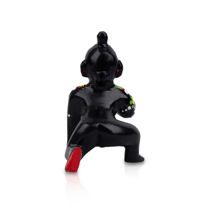 Crawling Krishna Statue - 4 x 3 Inches | Antique Brass Idol/ Painted Laddu Gopal Murti for Pooja