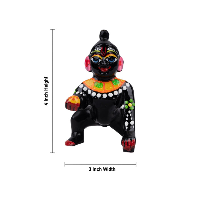 Crawling Krishna Statue - 4 x 3 Inches | Antique Brass Idol/ Painted Laddu Gopal Murti for Pooja