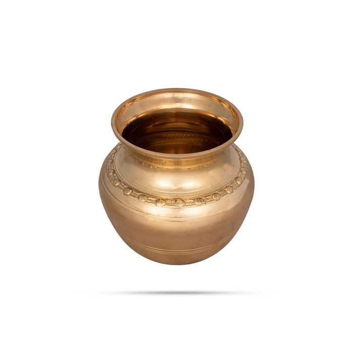 Brass Lota - 4.75 x 4.5 Inches | Brass Chombu/ Rudraksh Design Kalasam/ Kalash Pot for Pooja