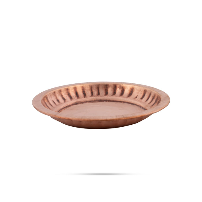 Copper Plate - 3.25 Inches | Sargam Design Pooja Plate / Thali Plate for Home