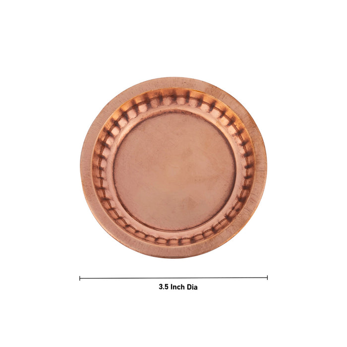 Copper Plate - 0.5 x 3.5 Inches | Small Plate/ Pooja Thali Plate/ Sargam Design Pooja Plate for Home