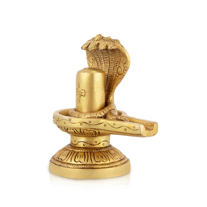 Shiv Ling with Nagam Murti - 4.5 x 3.5 Inches | Antique Brass Idol/ Shivalingam With Nag Statue