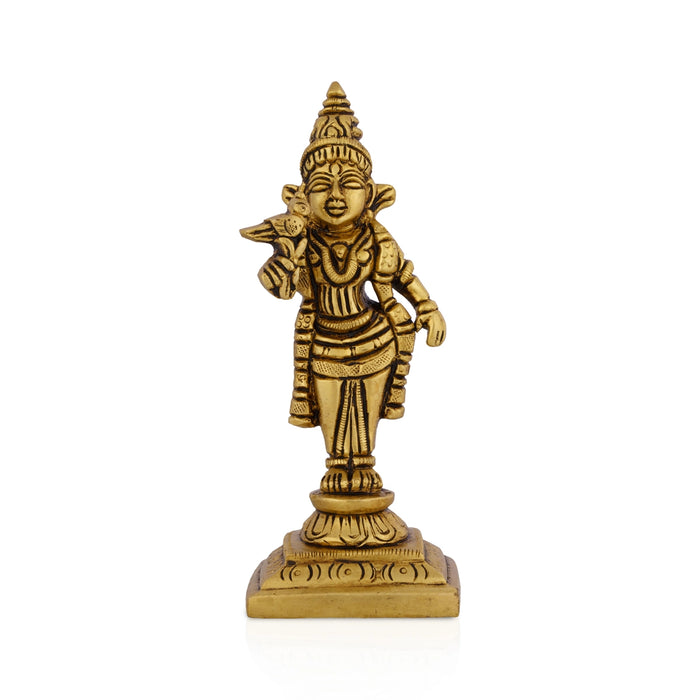 Meenakshi Standing On Base Murti - 4.75 x 1.25 Inches | Antique Brass Idol/ Meenatchi Amman Statue