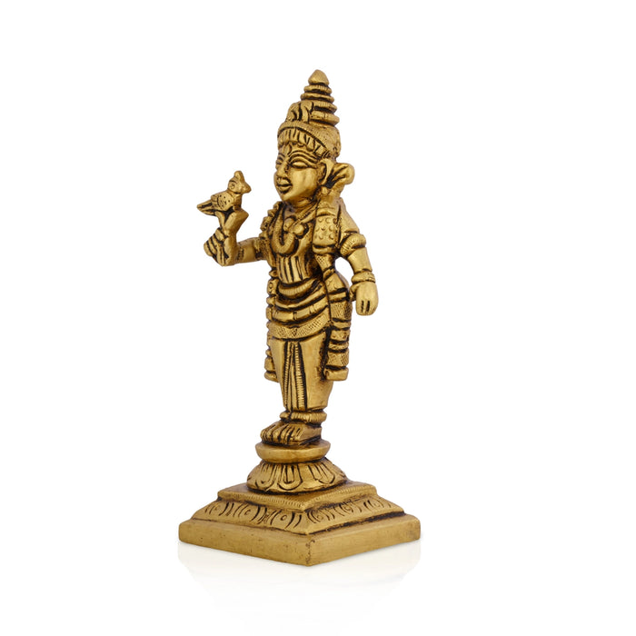Meenakshi Standing On Base Murti - 4.75 x 1.25 Inches | Antique Brass Idol/ Meenatchi Amman Statue