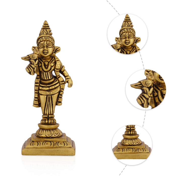 Meenakshi Standing On Base Murti - 4.75 x 1.25 Inches | Antique Brass Idol/ Meenatchi Amman Statue