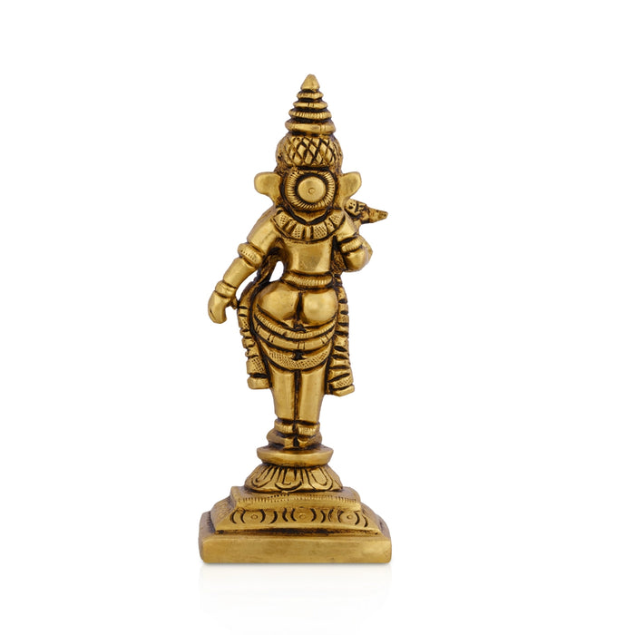 Meenakshi Standing On Base Murti - 4.75 x 1.25 Inches | Antique Brass Idol/ Meenatchi Amman Statue