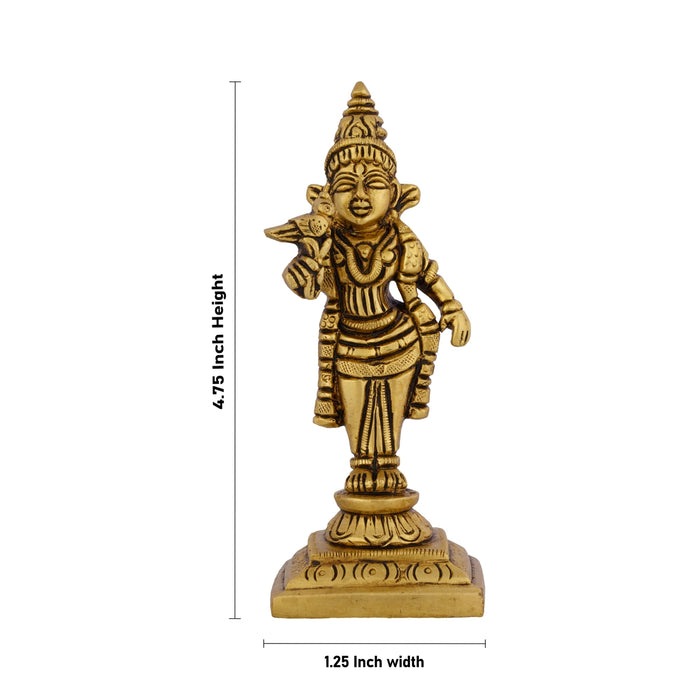 Meenakshi Standing On Base Murti - 4.75 x 1.25 Inches | Antique Brass Idol/ Meenatchi Amman Statue