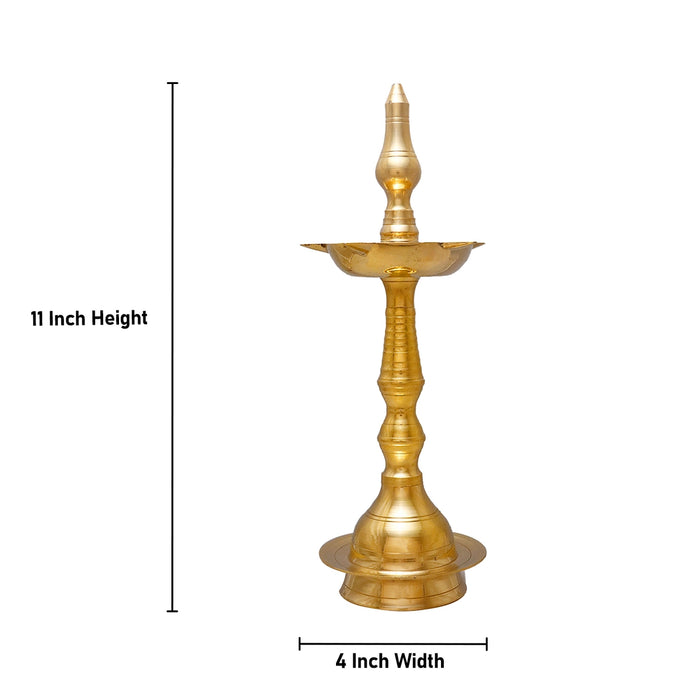 5 Face Kerala Vilakku - 11 x 4 Inches | Brass Lamp/ Kerala Lamp/ Kerala Kuthu Vilakku for Pooja