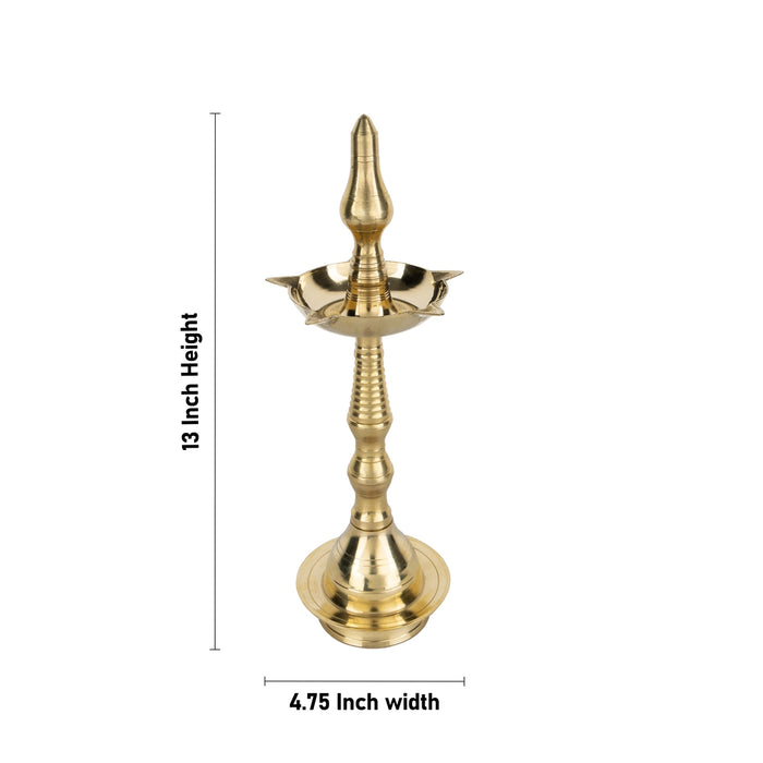 Kerala Vilakku - 13 x 4.75 Inches | Brass Lamp/ Kerala Deepam/ 5 Face Kerala Kuthu Vilakku for Pooja