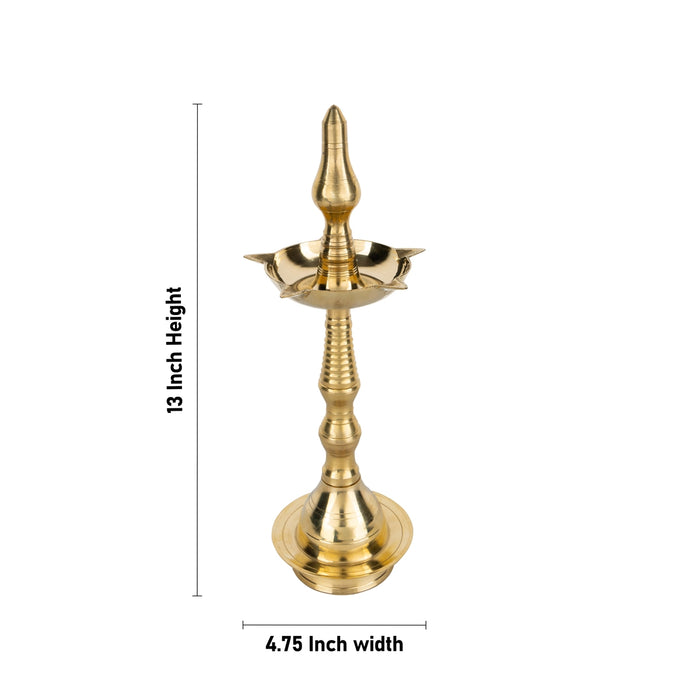 Kerala Vilakku - 13 x 4.75 Inches | Brass Lamp/ Kerala Deepam/ 5 Face Kerala Kuthu Vilakku for Pooja