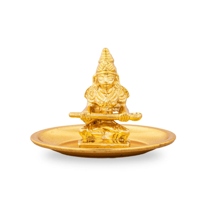 Annapurna Devi With Gold Polish Plate - 2 x 2.5 Inches | Metal Annapoorani Statue for Pooja