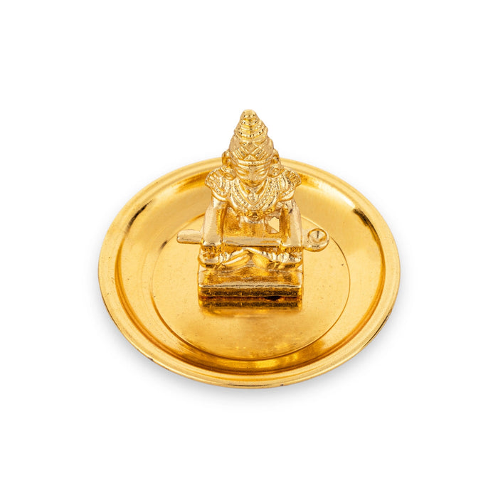 Annapurna Devi With Gold Polish Plate - 2 x 2.5 Inches | Metal Annapoorani Statue for Pooja