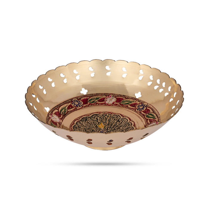 Brass Bowl With Base - 2 x 6.5 Inches | Coloured Pooja Cup/ Pooja Bowl/ Brass Katora for Home