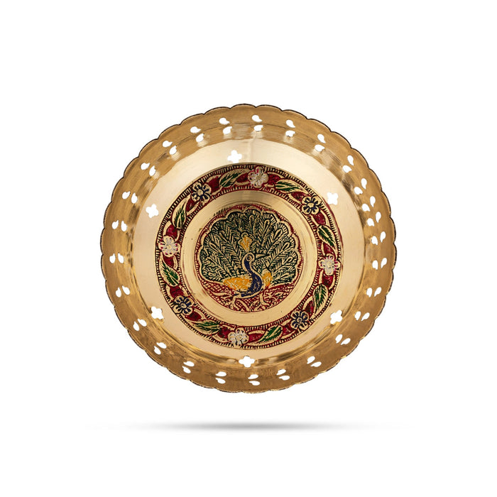 Brass Bowl With Base - 2 x 6.5 Inches | Coloured Pooja Cup/ Pooja Bowl/ Brass Katora for Home