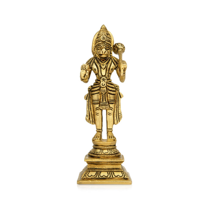 Anjaneya Statue Standing On Base - 7 x 2 Inches | Ashirwad Hanuman Statue/ Antique Brass Idol for Pooja