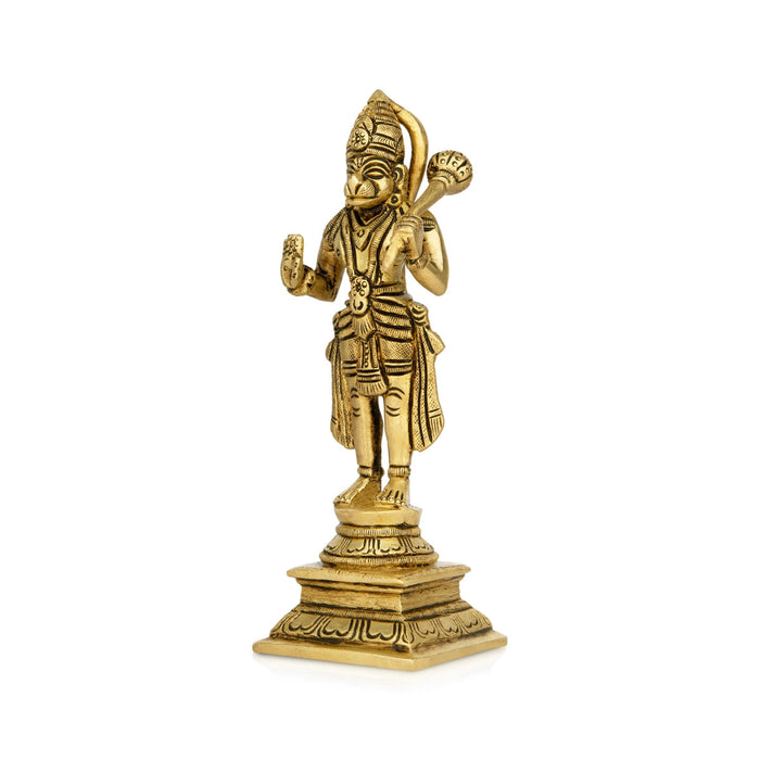 Anjaneya Statue Standing On Base - 7 x 2 Inches | Ashirwad Hanuman Statue/ Antique Brass Idol for Pooja