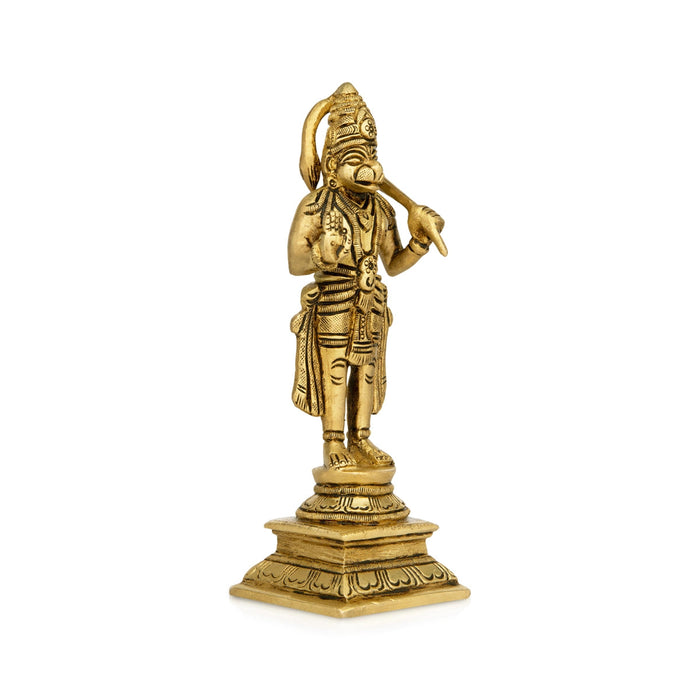 Anjaneya Statue Standing On Base - 7 x 2 Inches | Ashirwad Hanuman Statue/ Antique Brass Idol for Pooja