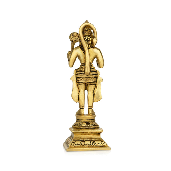Anjaneya Statue Standing On Base - 7 x 2 Inches | Ashirwad Hanuman Statue/ Antique Brass Idol for Pooja