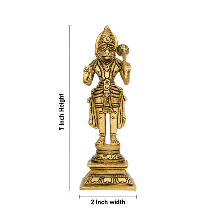 Anjaneya Statue Standing On Base - 7 x 2 Inches | Ashirwad Hanuman Statue/ Antique Brass Idol for Pooja