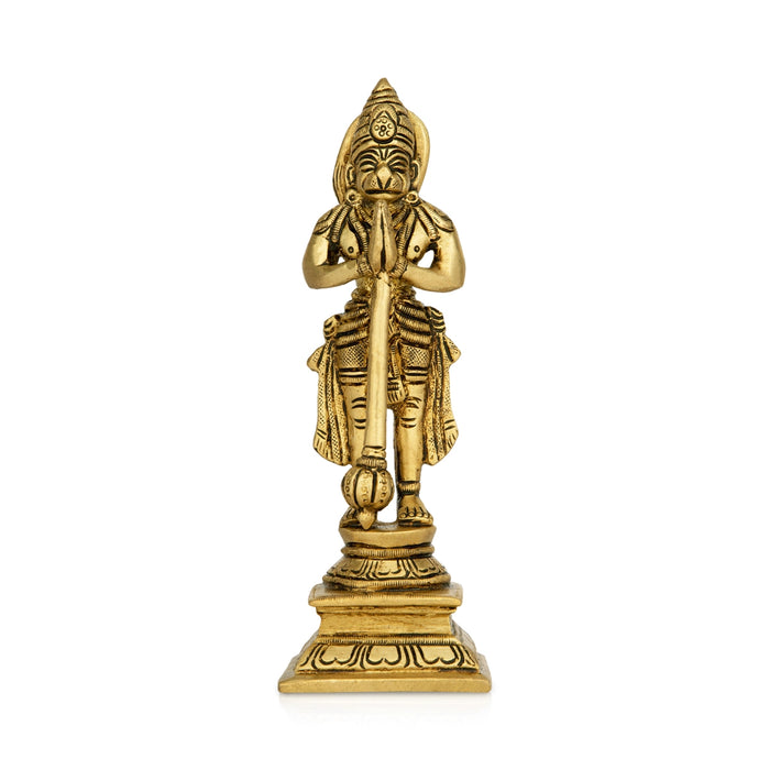 Anjaneya Statue Standing On Base - 7 x 2 Inches | Hanuman Statue/ Antique Brass Idol for Pooja