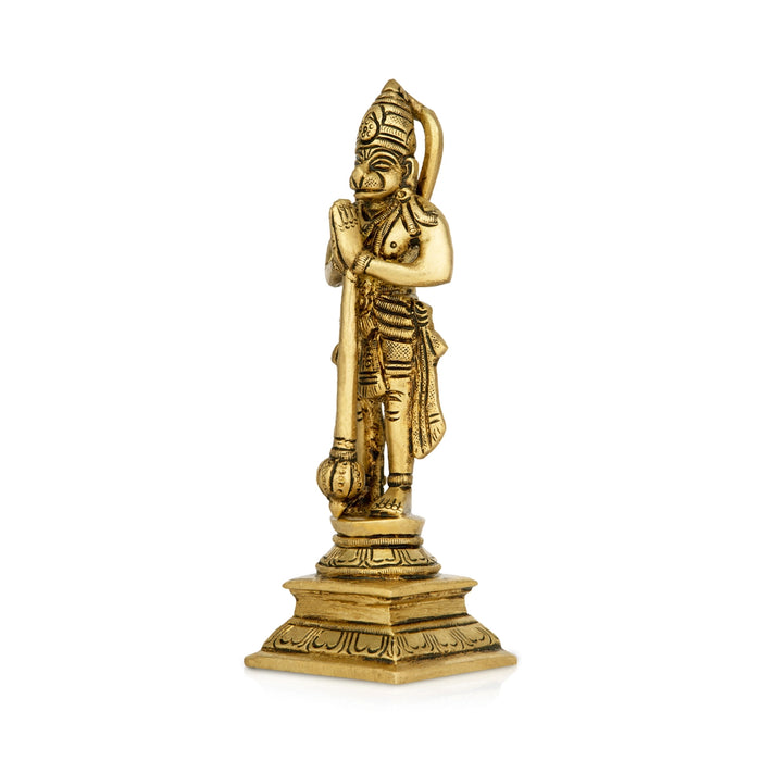 Anjaneya Statue Standing On Base - 7 x 2 Inches | Hanuman Statue/ Antique Brass Idol for Pooja