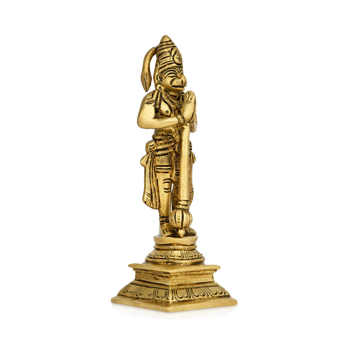 Anjaneya Statue Standing On Base - 7 x 2 Inches | Hanuman Statue/ Antique Brass Idol for Pooja