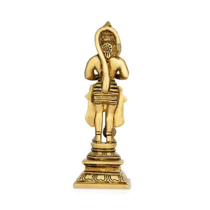 Anjaneya Statue Standing On Base - 7 x 2 Inches | Hanuman Statue/ Antique Brass Idol for Pooja