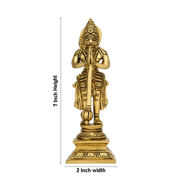Anjaneya Statue Standing On Base - 7 x 2 Inches | Hanuman Statue/ Antique Brass Idol for Pooja