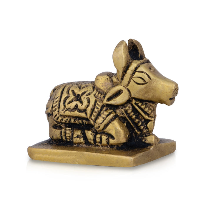 Nandi Statue - 1.25 x 1 Inches | Antique Brass Idol/ Nandi Murti for Pooja/ 60 Gms Approx