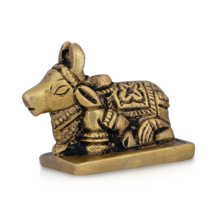 Nandi Statue - 1.25 x 1 Inches | Antique Brass Idol/ Nandi Murti for Pooja/ 60 Gms Approx