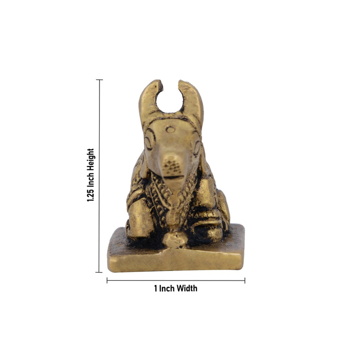 Nandi Statue - 1.25 x 1 Inches | Antique Brass Idol/ Nandi Murti for Pooja/ 60 Gms Approx