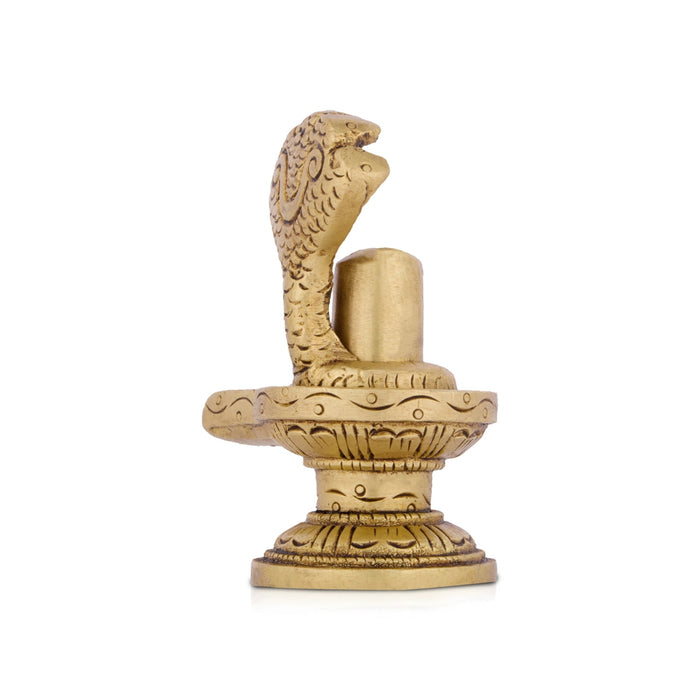 Shiva Lingam Statue With Nagam - 3 x 2.5 Inches | Antique Brass Idol/Shiv Ling Statue/Shiv Ling Idol for Pooja