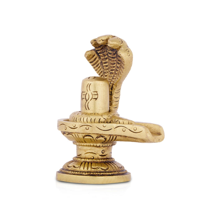 Shiva Lingam Statue With Nagam - 3 x 2.5 Inches | Antique Brass Idol/Shiv Ling Statue/Shiv Ling Idol for Pooja