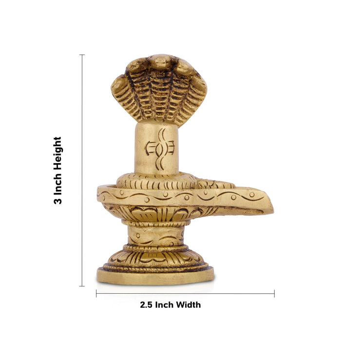 Shiva Lingam Statue With Nagam - 3 x 2.5 Inches | Antique Brass Idol/Shiv Ling Statue/Shiv Ling Idol for Pooja