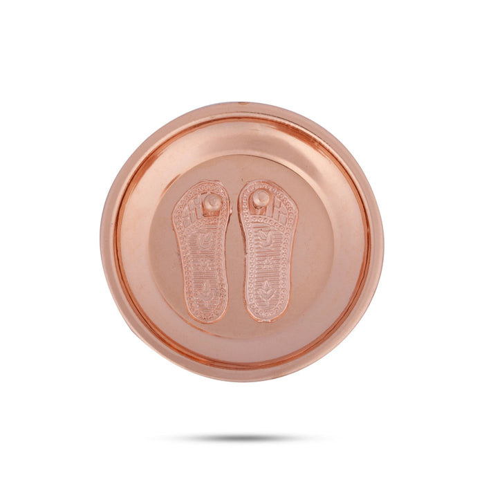 Vishnu Charan Paduka - 2.5 Inches | Copper Polish Plate With Vishnu Padham for Pooja