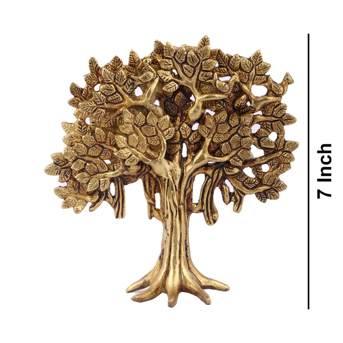 Kalpavriksha Tree - 7 Inches | Antique Brass Statue/ Kalpvriksh Plant for Pooja/ 820 Gms Approx