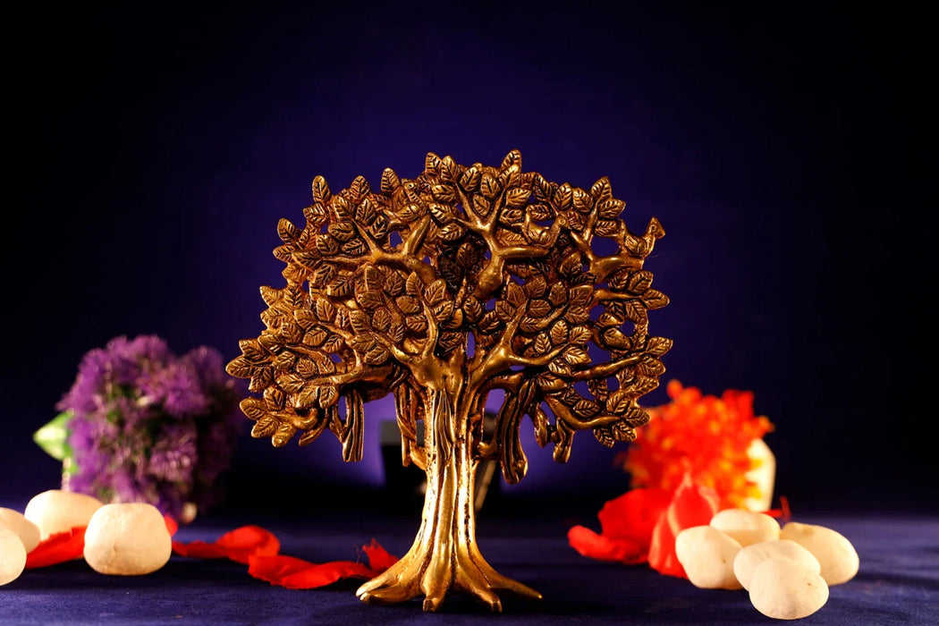 Kalpavriksha Tree - 7 Inches | Antique Brass Statue/ Kalpvriksh Plant for Pooja/ 820 Gms Approx