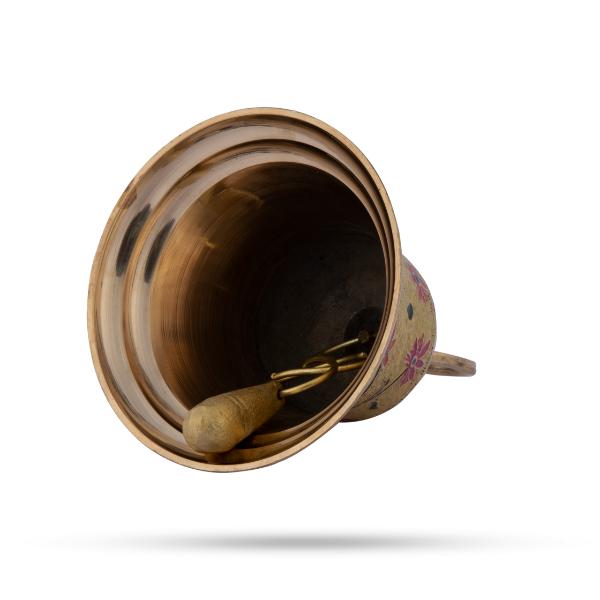 Temple Bell With Chain - 7 x 5 Inches | Enamel Design Prayer Bell/ Ritual Bell/ Brass Bell for Pooja