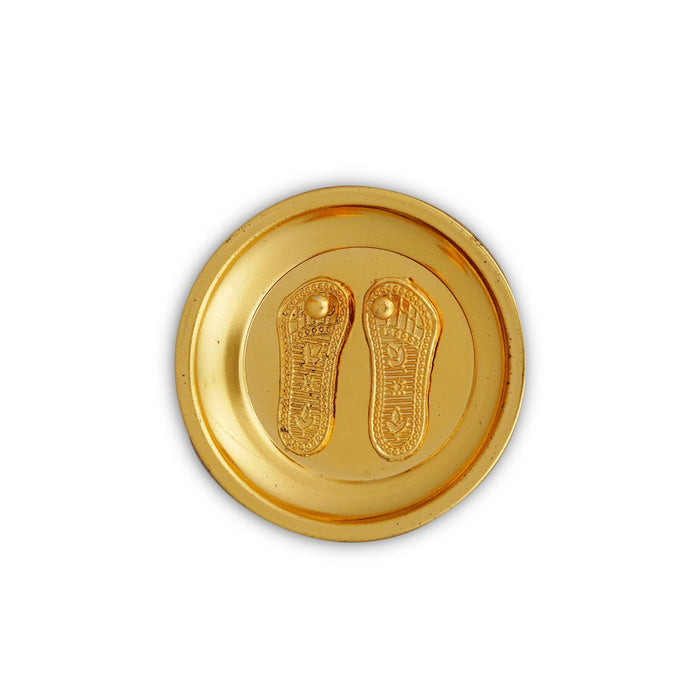 Vishnu Charan Paduka - 2.5 Inches | Vishnu Padham With Plate/ Gold Polish Paduka/ Padam For Temple & Pooja
