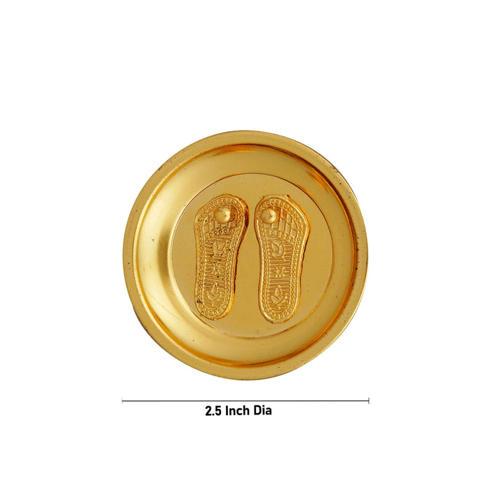 Vishnu Charan Paduka - 2.5 Inches | Vishnu Padham With Plate/ Gold Polish Paduka/ Padam For Temple & Pooja