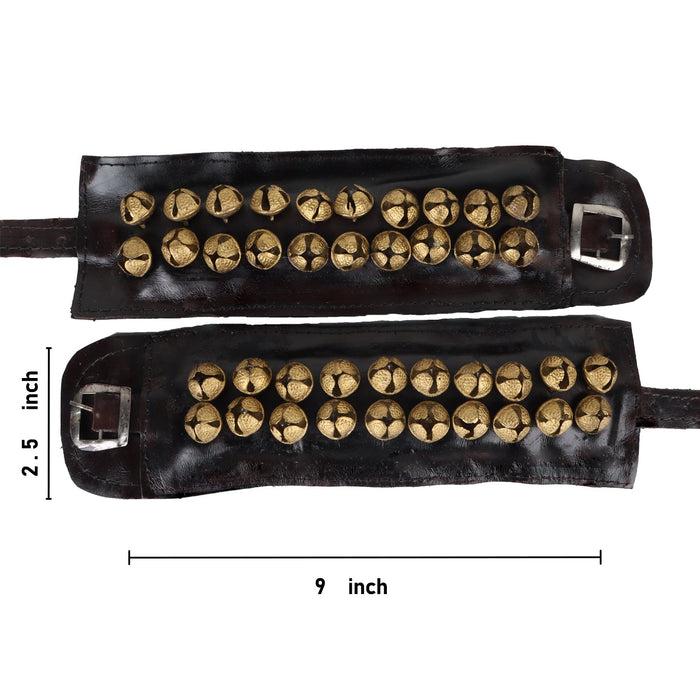 Brass Ghungroo- 9 X 3 Inches | 2 Line Dance Salangai/Leather Bharatanatyam Salangai/Ghungru For Classical Dance