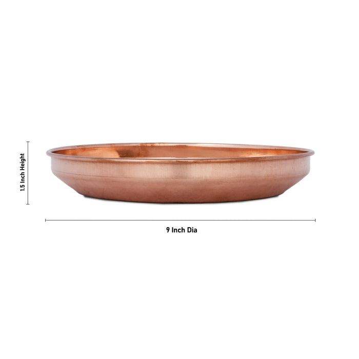 Copper Plate - 1.5 x 9 Inches | Small Plate/ Pooja Thali Plate/ Hariwana Design Pooja Plate for Home