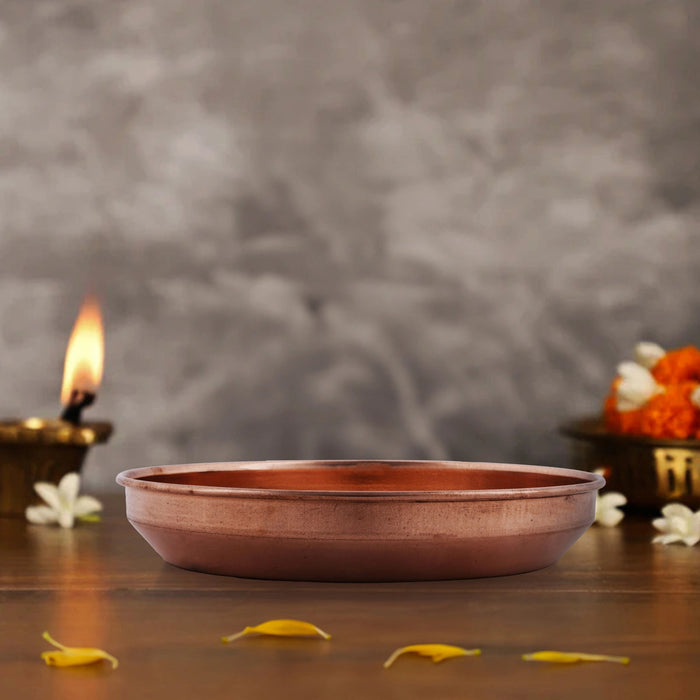 Copper Plate - 1.5 x 9 Inches | Small Plate/ Pooja Thali Plate/ Hariwana Design Pooja Plate for Home