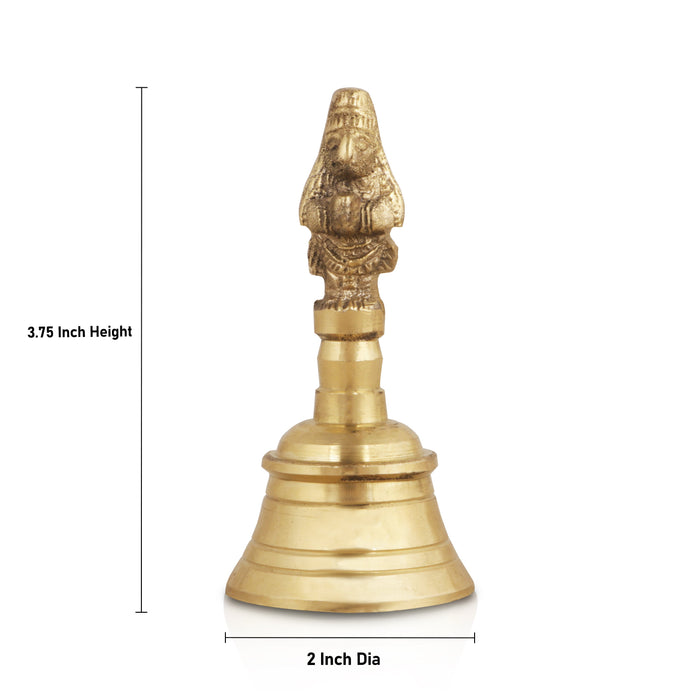 Hand Bell - 3.75 x 2 Inches | Hanuman Handle Brass Bell/ Ghanti/ Pooja Bell for Home